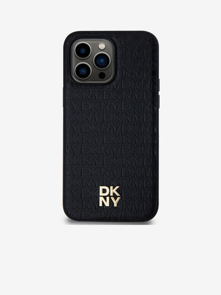 DKNY PU Кожа с повтарящ се десен Stack Logo Magsafe заден капак за iPhone 13 Pro Max Black DKNY
