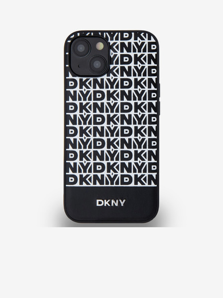 DKNY PU Кожа с повтарящ се модел на дъното Stripe MagSafe заден капак за iPhone 14 Black DKNY