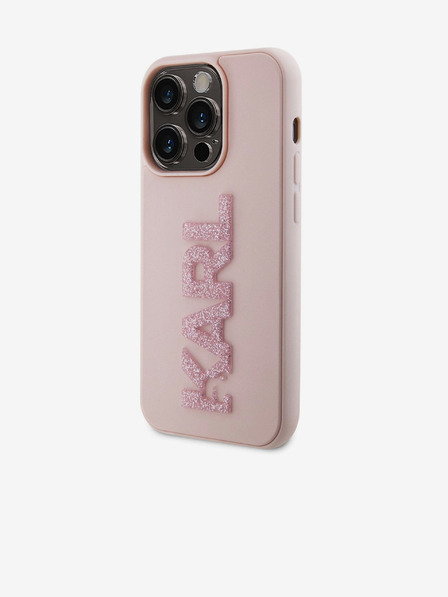 Karl Lagerfeld 3D каучук с блестящо лого Karl Заден капак за iPhone 15 Pro Max Pink Karl Lagerfeld
