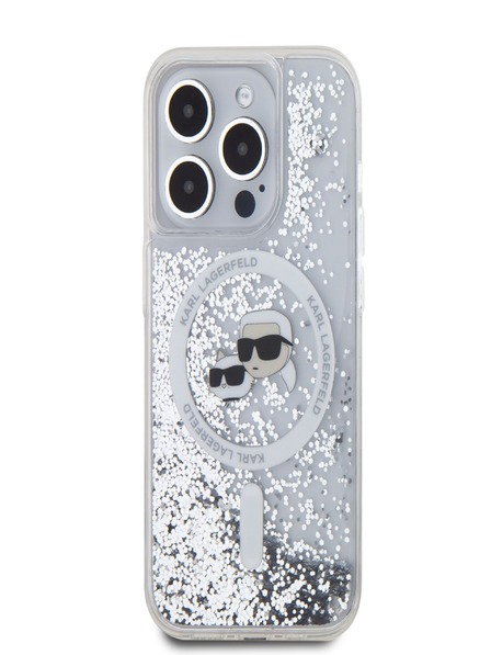 Karl Lagerfeld Karl Lagerfeld Liquid Glitter Karl and Choupette Heads MagSafe Back Cover за iPhone 15 Pro Transparent
