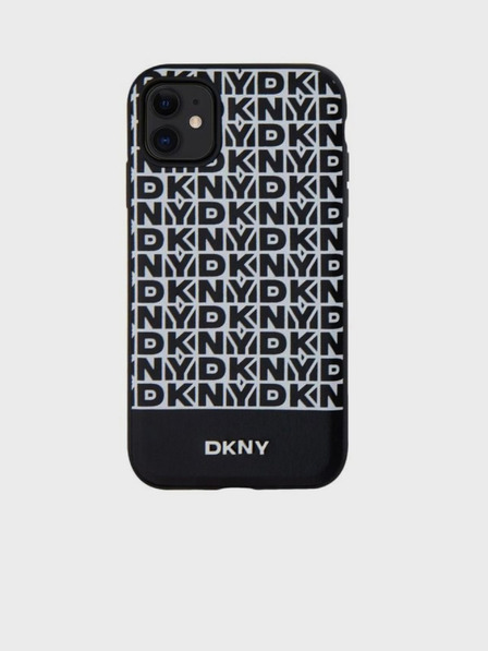 DKNY PU Кожа с повтарящ се десен с долна ивица MagSafe заден капак за iPhone 11 черен DKNY