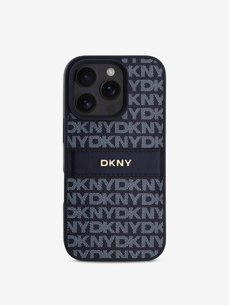 DKNY DKNY PU Leather Repeat Pattern Tonal Stripe заден капак за iPhone 16 Pro Max Blue
