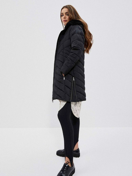 Moodo Черно дамско палто с качулка Moodo