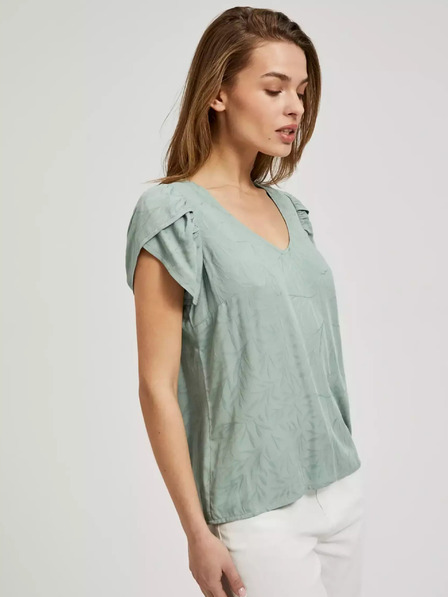 Moodo Зелена тениска с V-образно деколте и накъсани ръкави Moodo