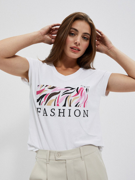 Moodo Бяла дамска тениска с щампа Moodo