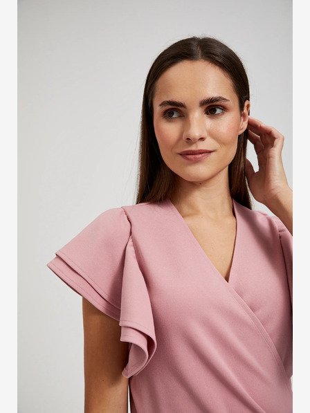 Moodo Розова рокля с волани на ръкавите Moodo