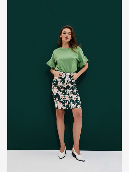 Moodo Бежово-зелена дамска пола на цветя с колан Moodo