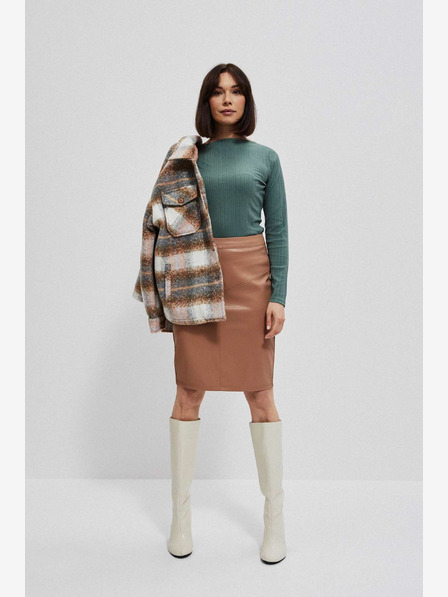 Moodo Кафяв дамски кожен панталон Moodo