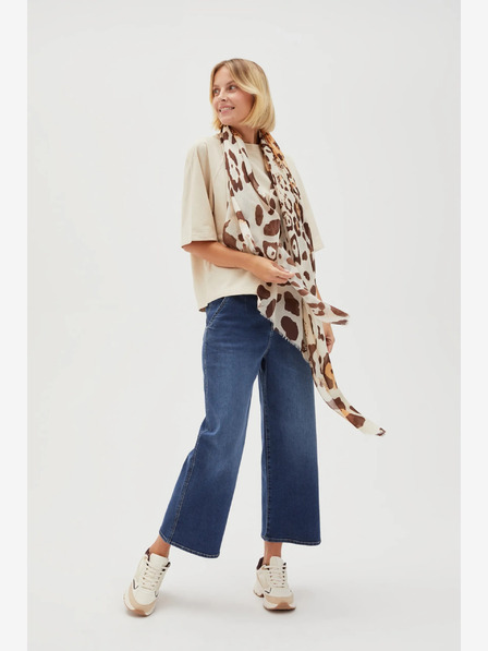 Moodo Кремав и кафяв дамски шарен шал Moodo