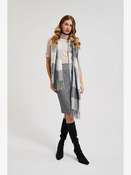 Moodo Бяло-сив кариран дамски шал Moodo