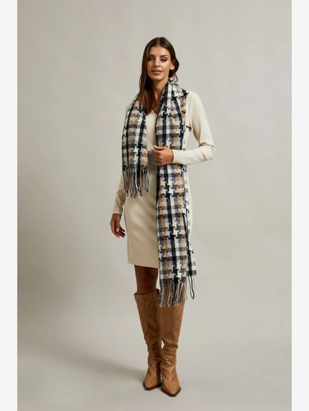 Moodo Кафяво-сив дамски кариран шал Moodo