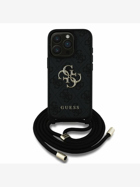 Guess Guess PU PU 4G Метално лого с каишка за кръст за iPhone 15 Pro Black