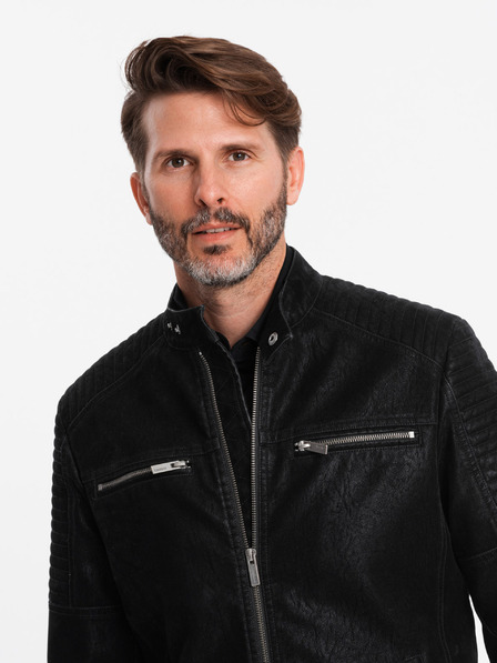 Ombre Clothing Мъжко ретро байкърско яке със стояща яка Ombre Clothing V2 OM-JAFL-0197