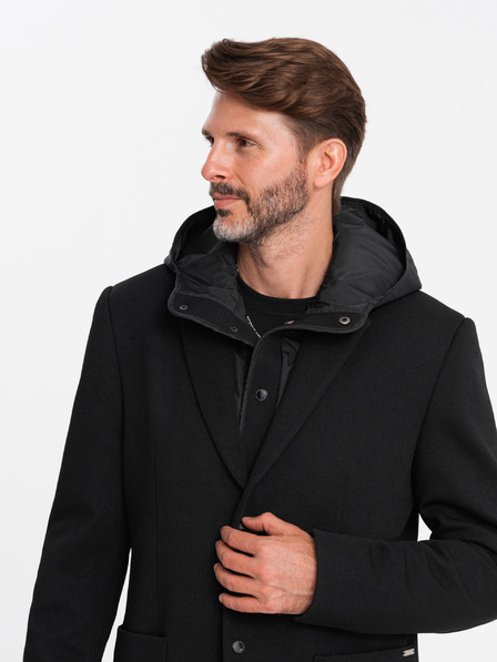 Ombre Clothing Мъжко яке с висока яка и качулка черно Ombre Clothing