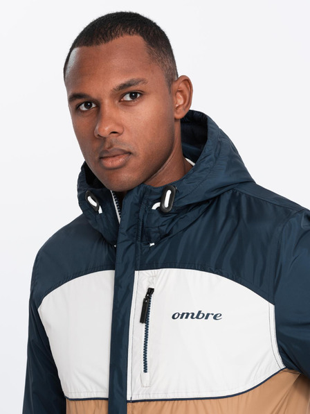 Ombre Clothing Мъжко леко цветно спортно яке с полар кафяво Ombre Clothing