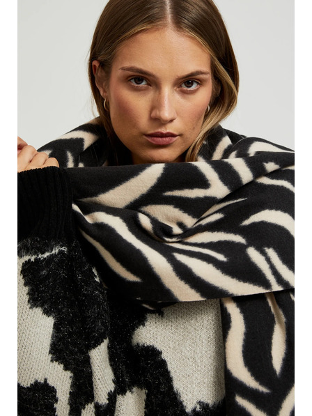 Moodo Крем-черен дамски шал с десен Moodo