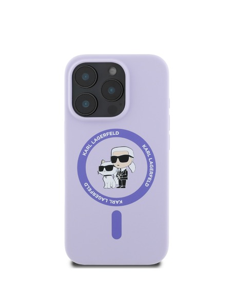 Karl Lagerfeld Karl Lagerfeld Течен Силиконов Karl and Choupette MagSafe Заден Калъф за iPhone 16 Pro Лилав