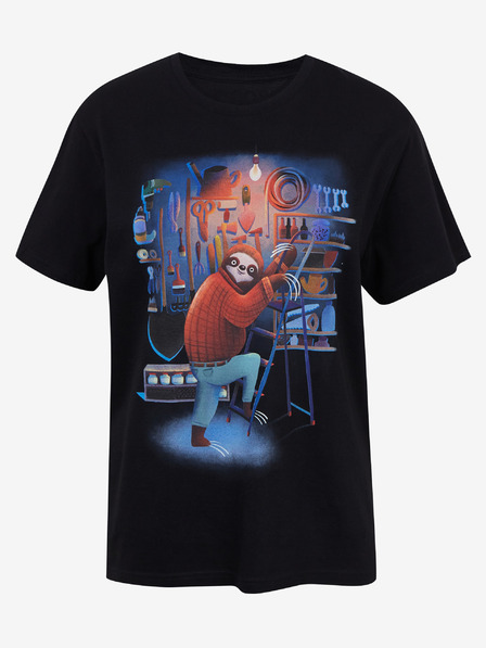 DOBRO Черна дамска тениска с принт Zoot DOBRO. Ленивец