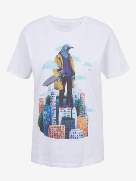 DOBRO Бяла дамска тениска с принт Zoot DOBRO. Гълъб