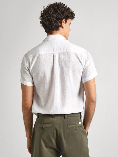 Pepe Jeans Бяла мъжка ленена риза с къс ръкав Pepe Jeans
