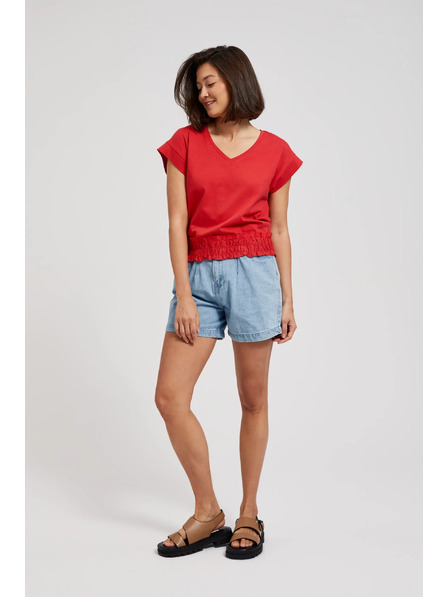 Moodo Червена блуза с V-образно деколте и еластична талия Moodo