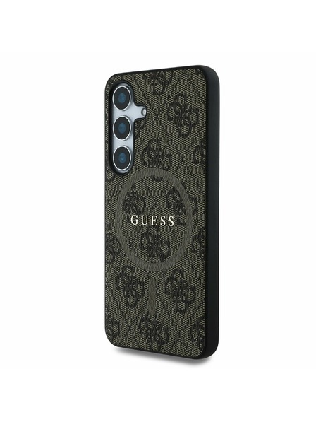 Guess Guess PU кожен 4G цветен пръстен MagSafe заден калъф за Samsung Galaxy S25 Brown