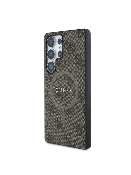 Guess Guess PU кожен 4G цветен пръстен MagSafe заден калъф за Samsung Galaxy S25 Ultra Brown