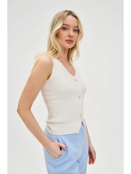 Moodo Бял дамски потник с копчета Moodo