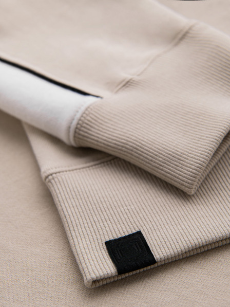 Ombre Clothing Мъжки памучен суитшърт с качулка с контрастни елементи - бежов