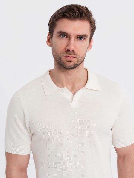 Ombre Clothing Мъжка памучна поло тениска от структуриран трикотаж - бяла