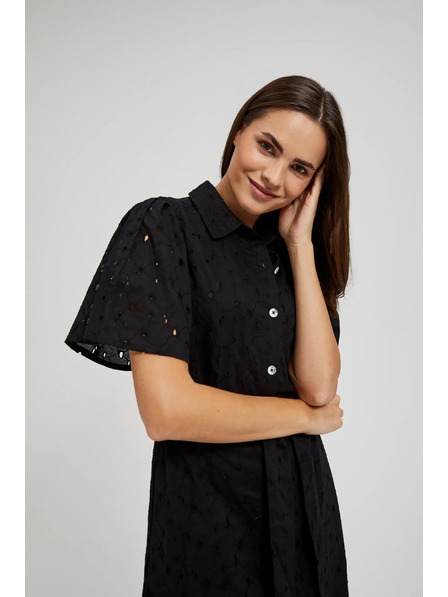 Moodo Черна ризова рокля с широки ръкави