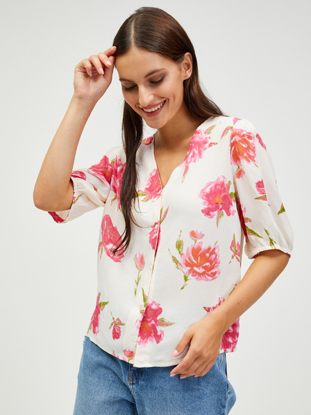 Pieces Кремава флорална блуза с копчета Pieces Tianna