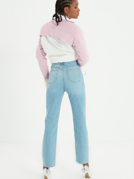 Trendyol Светлосини дънки с моминска кройка и разкъсан ефект Trendyol