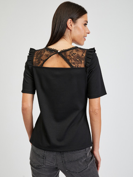 Orsay Черна дамска тениска с цепка на гърба ORSAY