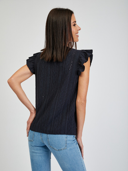 Orsay Тъмносиня дамска тениска с волан ORSAY