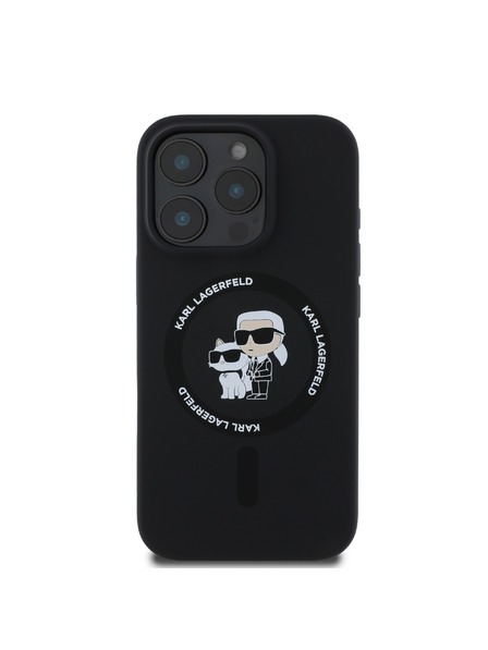 Karl Lagerfeld Karl Lagerfeld Течен силиконов калъф Karl and Choupette MagSafe за iPhone 16 Pro Черен