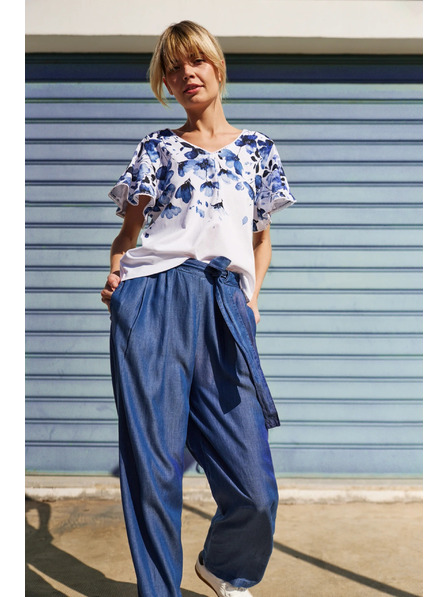 Moodo Бяла блуза със сини цветя