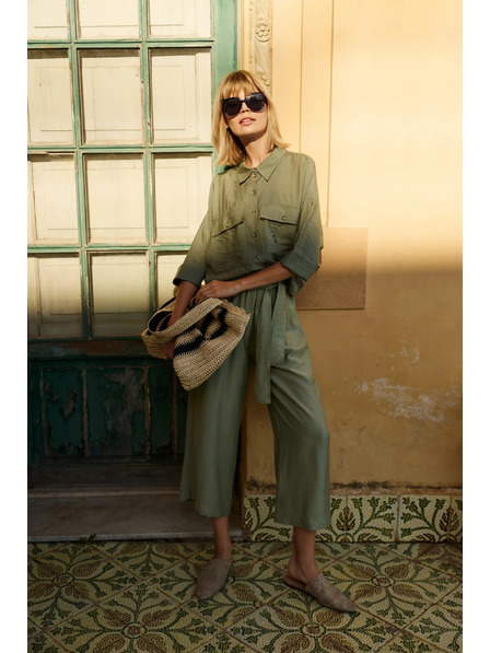 Moodo Каки свободна риза с къс ръкав