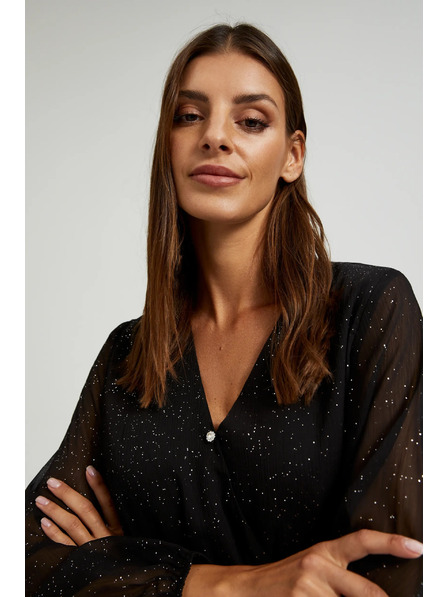 Moodo Черна блестяща рокля с прозрачни ръкави Moodo