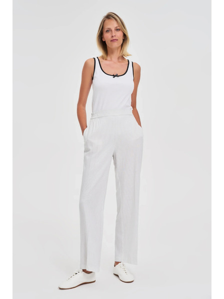 Moodo Дамски бял потник с черен кант