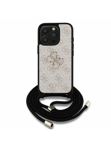 Guess Guess PU 4G Metal Logo Crossbody Ремък Заден капак за iPhone 15 Pro Розово