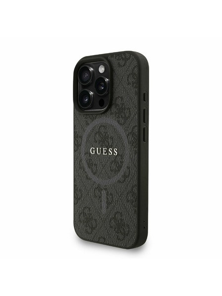 Guess Guess PU кожен 4G цветен пръстен каишка MagSafe заден калъф за iPhone 16 Pro Max черен