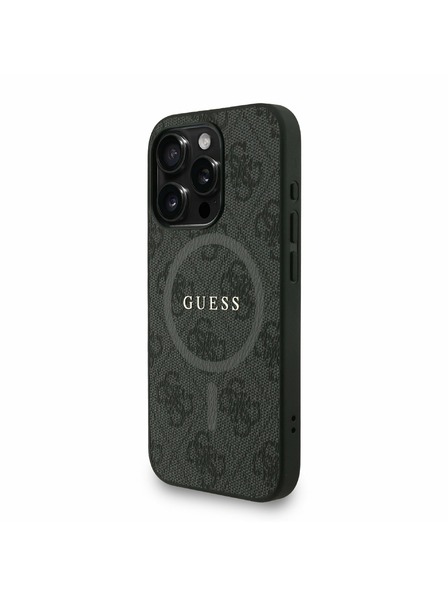 Guess Guess PU Кожен 4G Цветен пръстен с каишка MagSafe Заден капак за iPhone 15 Pro Черен