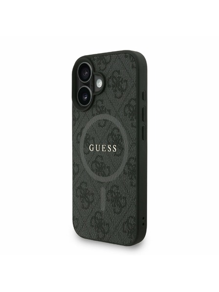Guess Guess PU Кожен 4G Цветен пръстен с каишка MagSafe Заден капак за iPhone 16 Черен