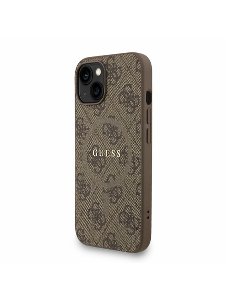 Guess Guess PU Leather 4G Colored Ring Strap MagSafe Заден калъф за iPhone 15 Кафяв