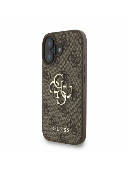 Guess Guess PU 4G Metal Logo Strap Заден калъф за iPhone 16 Кафяв