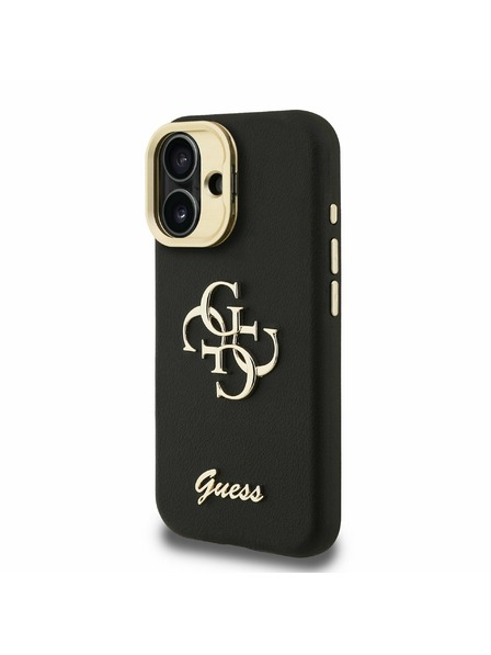 Guess Guess PU Grained 4G Logo Stand Camera Frame Заден калъф за iPhone 16 Черен