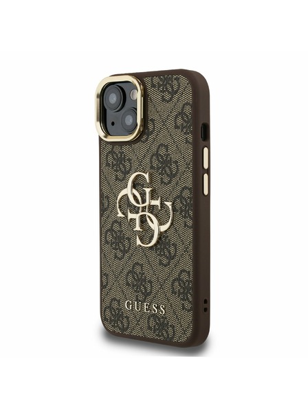 Guess Guess PU 4G Metal Logo Stand Camera Frame Заден калъф за iPhone 13 Кафяв