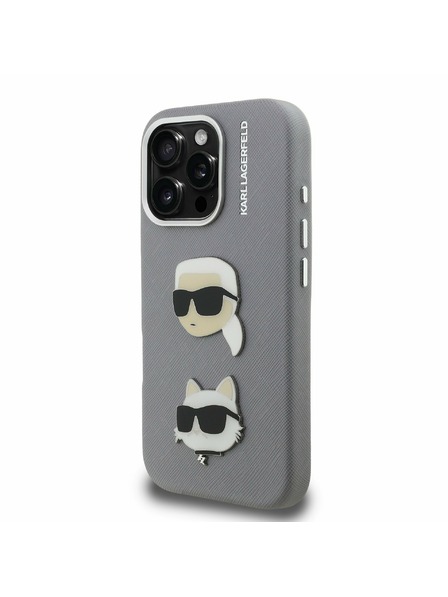 Karl Lagerfeld Karl Lagerfeld Grained PU K&CH Heads Заден Калъф за iPhone 16 Pro Grey