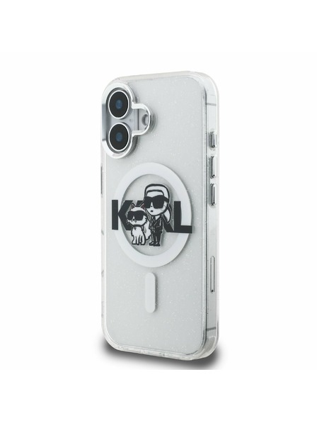 Karl Lagerfeld Karl Lagerfeld IML Брокат Карл и Шупет Скица MagSafe Заден Капак за iPhone 16 Прозрачен